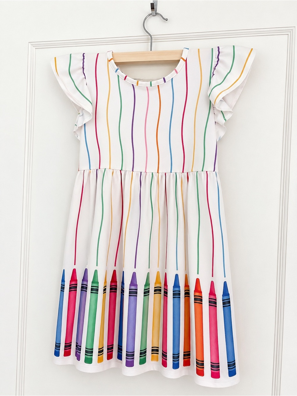 Girls White Rainbow Crayon Print Dress